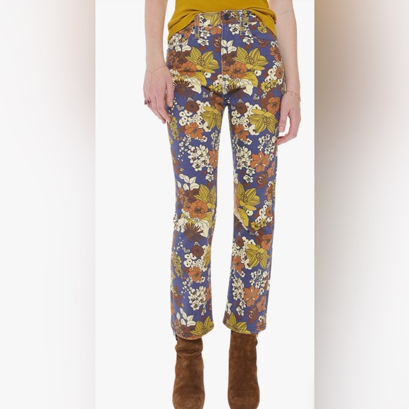 MOTHER Denim - MOTHER Size 28 Rider High Waist Ankle Straight Leg Jean Buncha Blooms Blue Brown